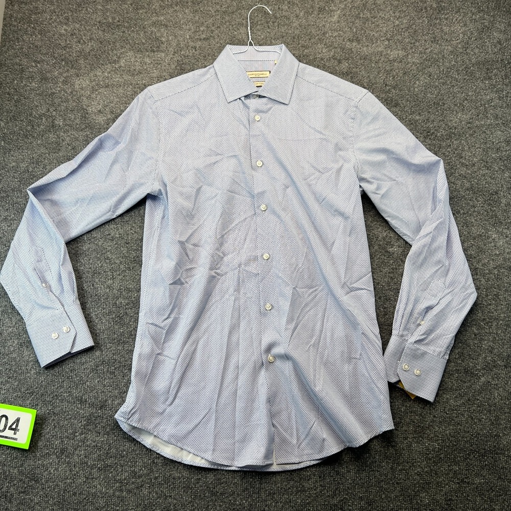 Giorgio Fiorelli Dress Shirt Mens Medium Blue Micro Geo Print Comfort Slim Fit